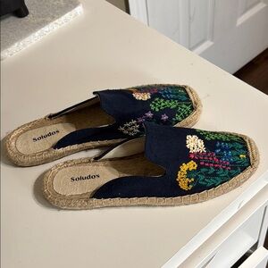 Soludos Navy Espadrilles with Floral Embroidery